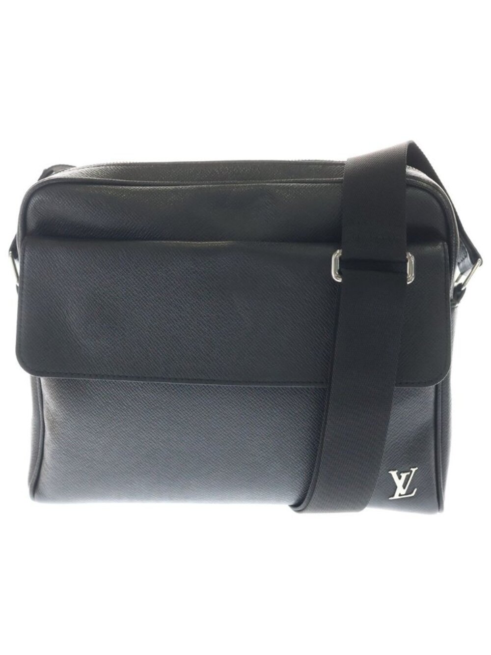 Louis Vuitton Taiga Alex Messenger Shoulder Bag Black Leather Silver